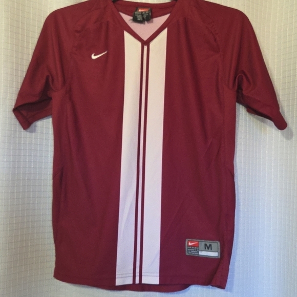 Nike Tops - Nike Maroon Button V Neck Athletic Jersey Shirt Med